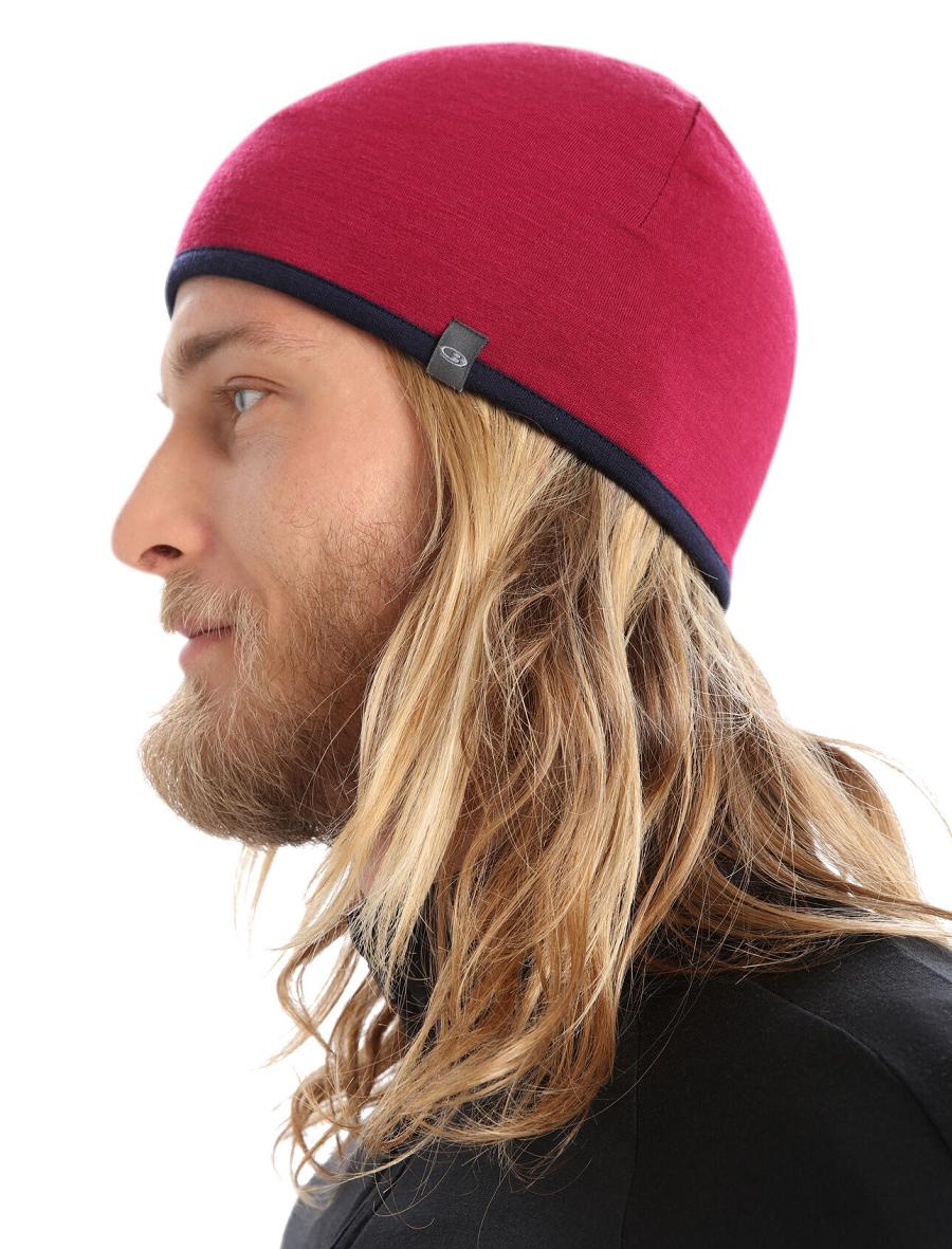 Cherry / Midnight Navy Icebreaker Unisex Merino Pocket Beanie Women's Hats | AU 1488PJJQ